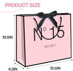 QLSKO 13" Birthday Gift Bag with Card Envelope Sticker Bow Ribbon and Tissue papers for Women Girls Design with Handles,13th-100th (EST.2011 15th, 13" W x 10.5" H x 4.3" D)