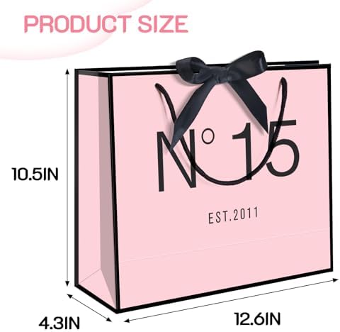 QLSKO 13" Birthday Gift Bag with Card Envelope Sticker Bow Ribbon and Tissue papers for Women Girls Design with Handles,13th-100th (EST.2011 15th, 13" W x 10.5" H x 4.3" D)
