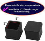 1 inch x1 inch Rubber Square Feet Furniture Table Chair Leg Foot Cover Caps Chair Leg Floor Protectors, Wood Floor Protector 1" x 1" 12pcs Black