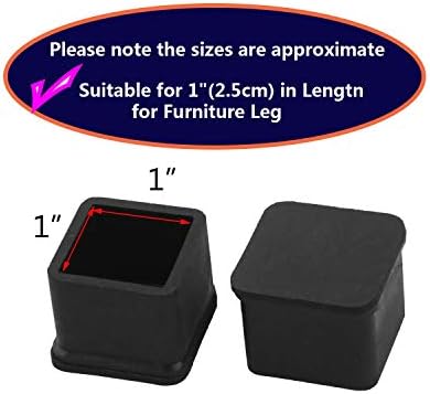 1 inch x1 inch Rubber Square Feet Furniture Table Chair Leg Foot Cover Caps Chair Leg Floor Protectors, Wood Floor Protector 1" x 1" 12pcs Black