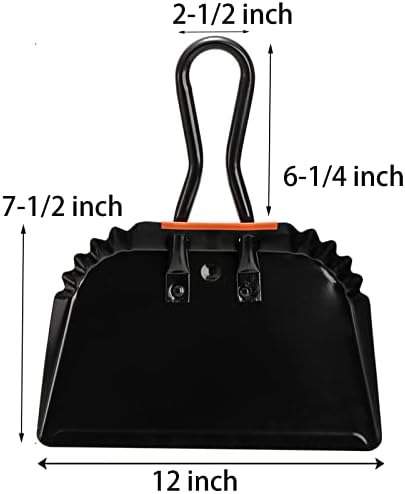 TOPZEA 2 Pack Black Metal Dustpan, 12 Inch Heavy Duty Steel Dust Pan with Handle Handheld Dustpan Wide Scooper for Indoor, Outdoor, Fireplace, Industrial and Commercial Use