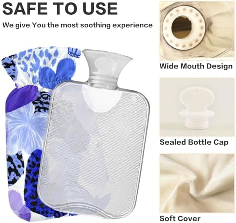 OTVEE Heart Charm Print Hot Water Bottle with Cover, BPA Free PVC 1L Small Hot Water Bag for Pain Relief Menstrual Cramp Sore Muscles Hot and Cold Compress Therapy