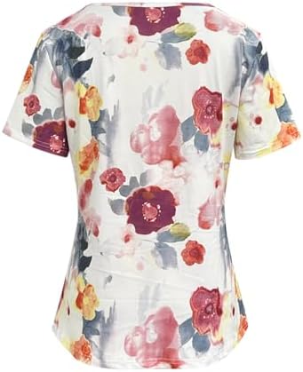 Women's Casual Short Sleeve Shirts Crew Neck Vintage Print Pullover Top Summer Fashion Outfits Clothes