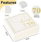 Ottin White Gold Cheers to 70 Years Cocktail Paper Napkins, 5x5 Inches, 50 Counts, 3-Ply Disposable Party Napkins for 70th Birthdays Decorations, Anniversaries, Weddings, Indoor & Outdoor Celebrations