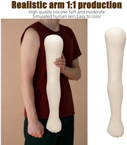 HUOXOU Silicone Arm, Tattoo Practice Arm, 24.8 inch 1:1 High Simulation Tattooing Skin, Fake Arm, Silicone Hand, Tattoo Skin Practice, Easy to Color, White