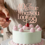 Glitter 40 is Fine When You Look 29 Cake Topper Rose Gold Cheer to 40 Years Old Birthday Cake Decoration for 40th Birthday Party Cake Decor Supplies
