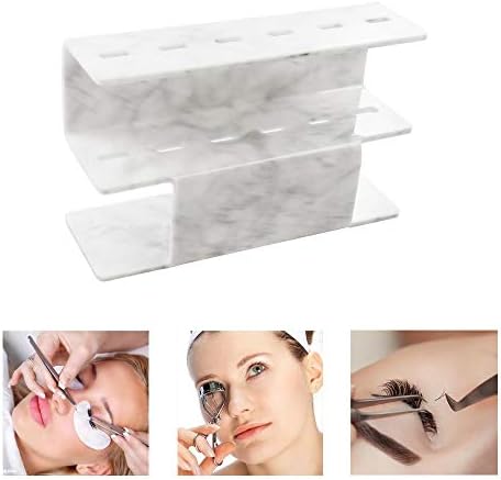 6 Holes Tweezers Holder Eyelash Extension Supplies Display Stand, Marble, 1 Pc