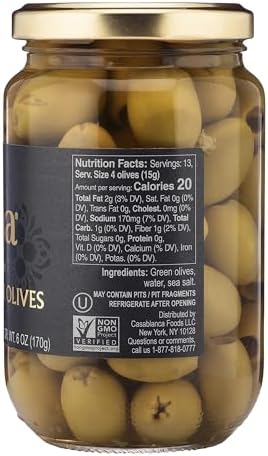 Mina Green Olives Pitted, 12.5 oz - Delicious Pitted Green Olives, Keto and Paleo Snack, Hand Picked, Naturally Cured, Gluten Free, Low Carb, Vegan, Non GMO and Kosher