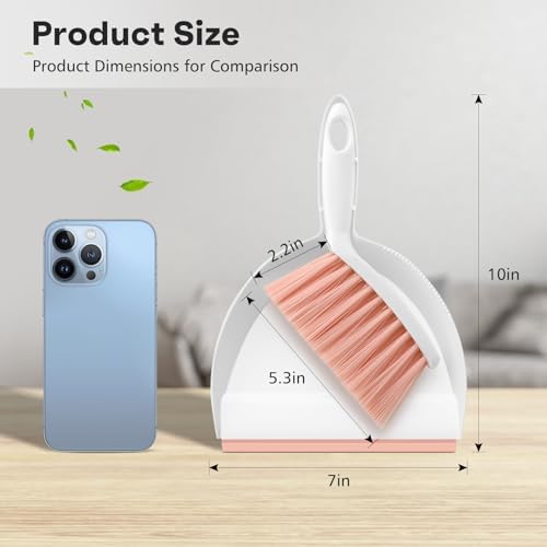 NACENA Handheld Dustpan and Broom Set – Mini Compact Brush Combo for Desktop, Sofa, Car & Kitchen Crumbs Small Cleaning Tool with Stiff Bristles, Pink