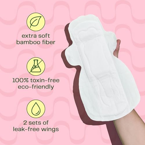 Viv for Your V Bamboo Organic Overnight Pads for Women | Soft, Absorbent Sanitary Pads with Wings for Women Overnight | Unscented, Earth-Friendly | Postpartum Gift | Super Absorbency (12 Pack)