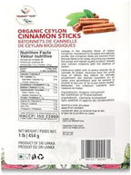 Premium Organic Ceylon Cinnamon Sticks - 1 LB (454g), True Ceylon, USDA Certified, Non-GMO, Gluten-Free, Pure Sri Lankan Cinnamon for Cooking & Baking