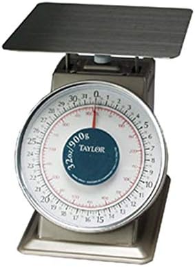 Taylor Precision THD32 Mechanical Scale, Analog, dial Type, 32 oz. x 1/8 oz./900 g x 2 g Capacity, Heavy Duty, top Loading Counter Model, Fixed dial, sloped face, 9" x 9" Stainless Steel Platform