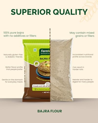 Farm Veda Bajra Flour - 1kg | 100% Natural Pearl Millet Atta | Gluten Free, Stone Ground, High Fibre | No Maida, No Preservatives | Healthy Multigrain Flour for Roti, Chapati & Indian Recipes