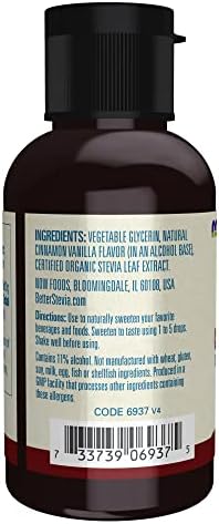 NOW Foods, Better Stevia, Liquid Zero-Calorie Sweetener, Cinnamon Vanilla Flavor, Certified Non-GMO, 2 Fl Oz