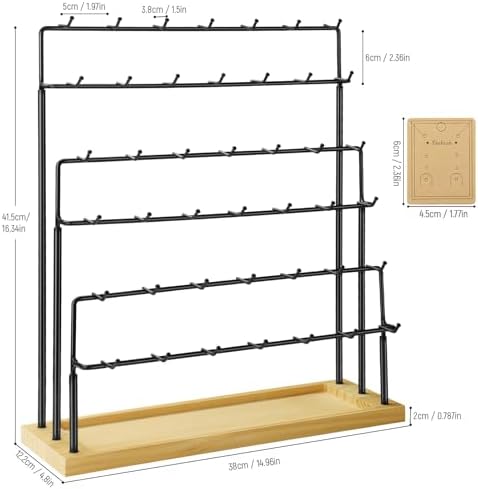 Jewelry Display for Vendors,6 Tiers 42 Hooks Earring Rack Display Holder Stand, Earring Organizer Holder for Necklaces Rings Bracelets Keychains,Jewelry Display for Selling with Earrings Cards-Black