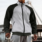 Men's Waffle Jacket Color Block Zipper Cardigan Jacket Turtleneck Raglan Sleeve Sweatshirt Lightweight Soft Sports Coat
