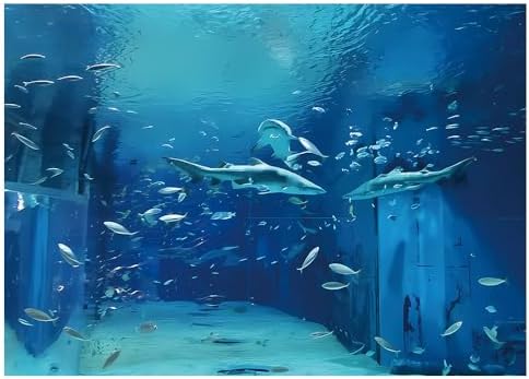 Yongqian 7x5ft Shark Fish Under The Sea World Photography Backdrop Baby Shark Sea Animal Backdrop Birthday Party Decoration Aquarium Ocean Background Photo Booth