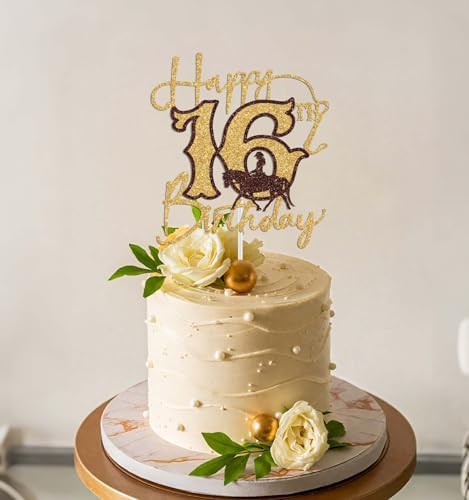 Western Happy 16th Birthday Cake Topper, Cowgirl 16th Birthday Party Decorations, Western Cowgirl Themed Cake Decoration, Cheers to 16 Years Birthday Decor Gold Glitter