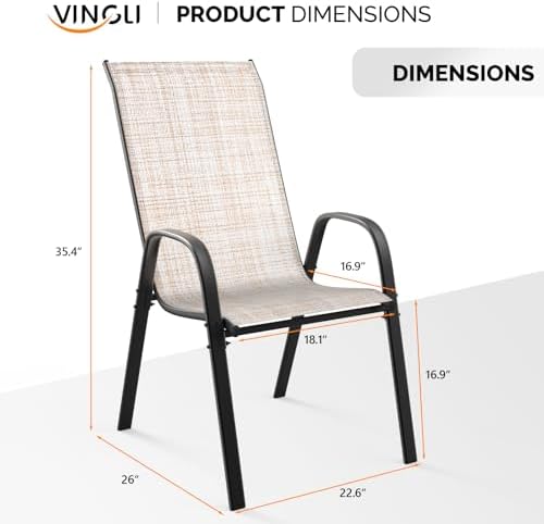 VINGLI Patio Chairs Set of 6 – Stackable Outdoor Dining Chairs with Comfortable Sling High Back Chairs and Armrests for Lawn, Poolside, Courtyard, Balcony, Garden, Yellow