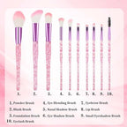 10 PCS Glitter Crystal Makeup Brush Set Cute Makeup Brushes Bling Professional Concealer Eye Shadow Eyeliner Blush Lip Blending Synthetic Brushes Tools Kit Face Cosmetics Blending Brushes for Women