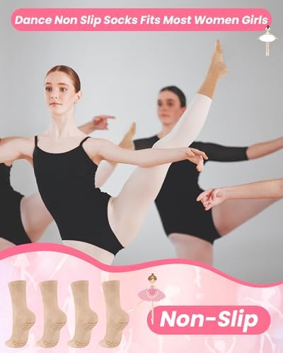 Jecery 2 Pairs Dance Non Slip Socks for Women Girl Dancer Compression Dancing Ankle Sock Ballet Dance Stocking with Spin Spot