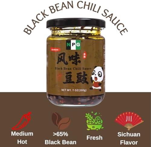 NPG Authentic Sichuan Black Bean Chili Sauce 7 Oz, Medium Heat, Tangy, and Fermented, Ready to Use Hot Sauce for Topping, Dipping, and Cooking, Premium Chinese Condiment