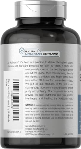 Horbäach Magnesium Bisglycinate | 120 Capsules | 750mg | Non-GMO and Gluten Free Supplement