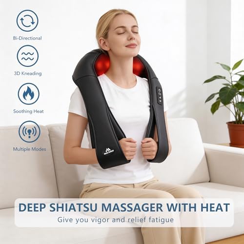 Neck Massager for Pain Relief Deep Tissue with Heat - Shiatsu Back and Shoulder Massage, Mothers Day Gifts for Mom Wife Women Her, Dad Men Him, Christmas, Fathers Day, Plug-in Use for Home Office Car