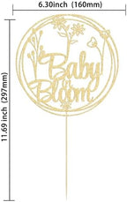 Gyufise 1Pcs Baby in Bloom Cake Topper Glitter Flower Theme Baby Shower Cake Pick Decorations Floral Baby Shower Gender Reveal Party Decorations Supplies Gold
