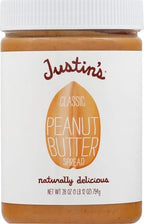 Justin's Classic Peanut Butter Creamy Spread, No Stir, Gluten-Free, 28 Ounce Jar, (Pack of 2)