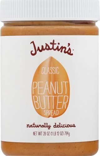 Justin's Classic Peanut Butter Creamy Spread, No Stir, Gluten-Free, 28 Ounce Jar, (Pack of 2)