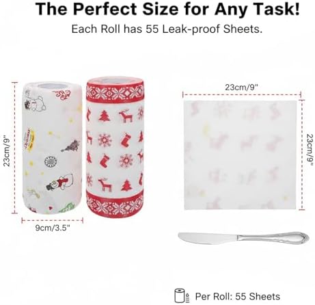 Hemoton Christmas Kitchen Paper Towels: 4 Rolls of Disposable Cleaning Towels Xmas Kitchen Tissue Highly Absorbent Hand Fried Food Paper for Resturant