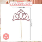 24Pcs Pink Crown Cupcake Toppers Glitter Queen Crown Cupcake Picks Princess Crown Cake Toppers for Queen Princess Theme Baby Shower Wedding Girls Birthday Party Cake Decorations Supplies(Pink)