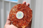 Jet Carnelian Orgone Tea Coaster Flower of Life Round 3.5 Inch Diameter Approx. 40 Page Crystal Therapy Booklet
