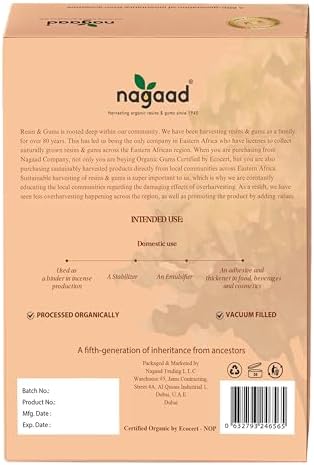 Nagaad USDA Organic Certified Acacia Senegal Gum Arabic – 4 Oz | 100% Pure Natural Gum – Food Grade Organic Acacia Gum for Smoothies, Cooking, Baking, Watercolor, Cosmetics & Emulsifying.