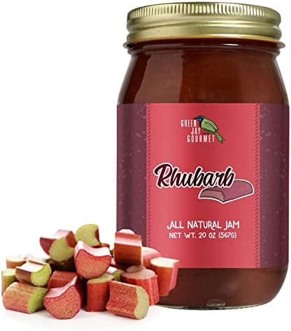 Green Jay Gourmet Rhubarb Jam - All-Natural Fruit Jam with Rhubarb & Lemon Juice - Vegan, Gluten-free Jam - Contains No Preservatives or Corn Syrup - Made in USA - 20 Ounces