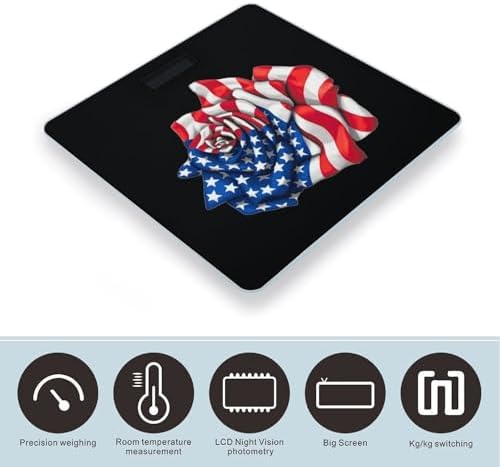 U.S.A. Flag Rose Digital Bathroom Scale for Body Weight Lighted LCD Display Round Corner
