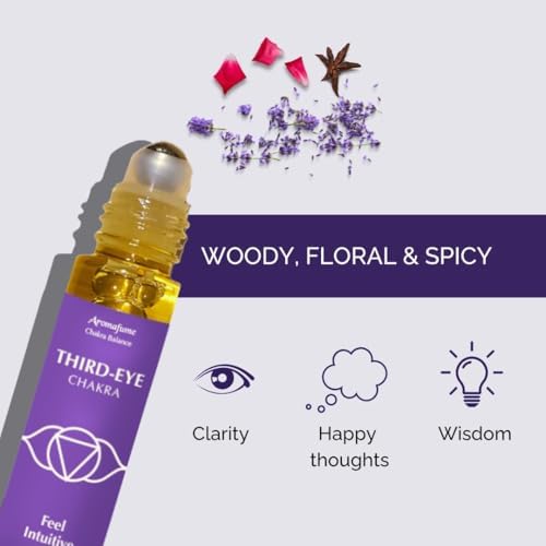 Third Eye Chakra Essential Oil Roll-On Blend by Aromafume | 10ml/0.33 fl oz | Ajna | Aromatherapy Oils for Chakra Balance | Rose & Juniper Extracts | Amethyst Incense for Meditation, Yoga, Reiki