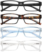 Rectangle Reading Glasses for Men and Women with Spring Hinges Clear Lens Readers