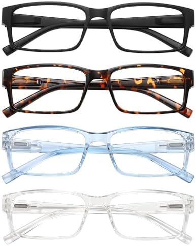 Rectangle Reading Glasses for Men and Women with Spring Hinges Clear Lens Readers