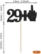 Rsstarxi 24 Pack 30th Birthday Cupcake Toppers Glitter Middle Finger 29+1 Cupcake Toppers Funny Cheers to 30 Fabulous Cupcake Picks Decors for 30th Birthday Anniversary Party Cake Decorations Black