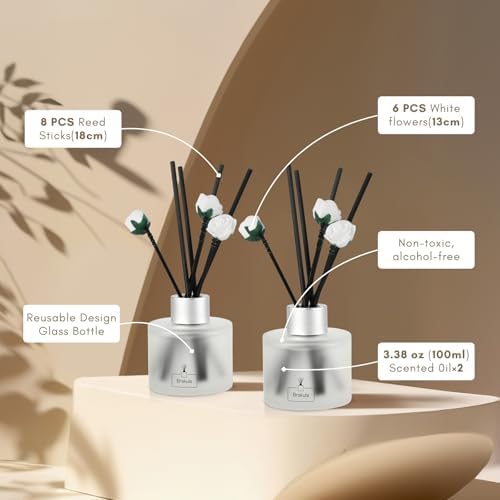 Brakula 2 Pack Reed Diffuser Set, Lavender Vanilla Scented, Home Fragrance with 14 Sticks Bathroom Decor, Reed diffusers for Home 6.76 fl oz (Lavender Vanilla)