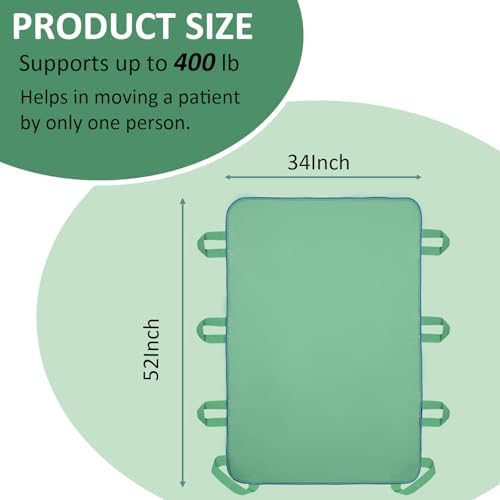 Positioning Bed Pad with 8 Reinforced Handles-34 x 52"-Reusable and Washable Transfer Sheet, Aid Assistant for Turning and Repositioning for Elderly, Incontinence Patients, Bedridden and Caregivers