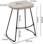 TIVA 24-Inch Handcrafted Backless Counter Height Stool, Whitewashed Mango Wood Saddle Seat, Black Metal Base