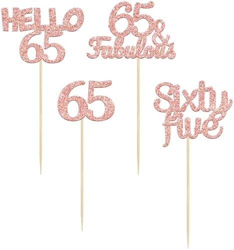 Gyufise 24 Pack Glitter 65th Birthday Cupcake Toppers Hello 65 Sixty Five Cake Toppers 65 & fabulous Cupcake Picks for 65th Birthday Cake Decorations Supplies Rose Gold