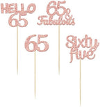 Gyufise 24 Pack Glitter 65th Birthday Cupcake Toppers Hello 65 Sixty Five Cake Toppers 65 & fabulous Cupcake Picks for 65th Birthday Cake Decorations Supplies Rose Gold