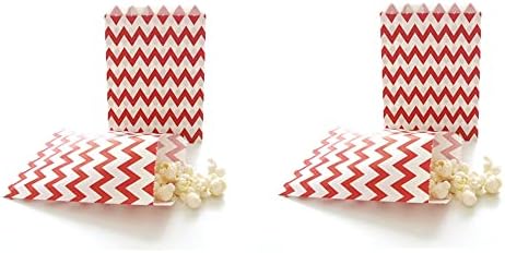 50pcs White and Red Striped Paper Bags, 5 x 7 Inches Food Safe Party Favor Treat Bag for Sweets Candy Biscuits Chocolates Birthday Wedding Christmas Gifts