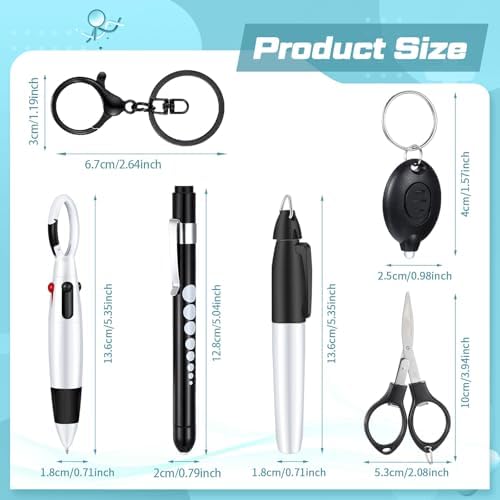 6 Pcs Nurse Pen Set Include Permanent Marker Pen Retractable Ballpoint Pen Keychain Clip Foldable Scissors Lights LED Flashlight Keychain for Nurse Accessories(Black)
