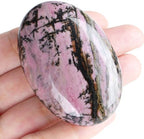 MAIBAOTA 2.4" Large Rhodonite Crystal Stone Polished Palm Stone Healing Crystals 0.7" Thick Natural Reiki Gemstone Worry Stone Energy Balancing Anxiety Stress Relief Meditation 1 Pc