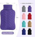 samply Hot Water Bottle with Knitted Cover, 2L Hot Water Bag for Hot and Cold Compress, Hand Feet Warmer, Ideal for Menstrual Cramps, Neck and Shoulder Pain Relief, Purple